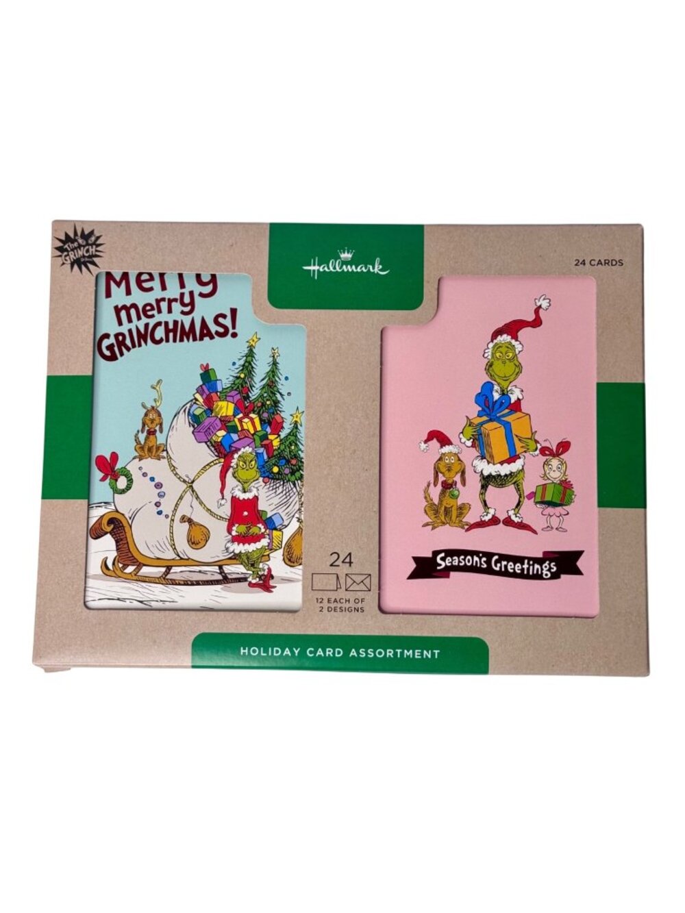 Hallmark Dr. Seuss The Grinch 24 Holiday Card Set 2 Designs with Envelopes NEW!